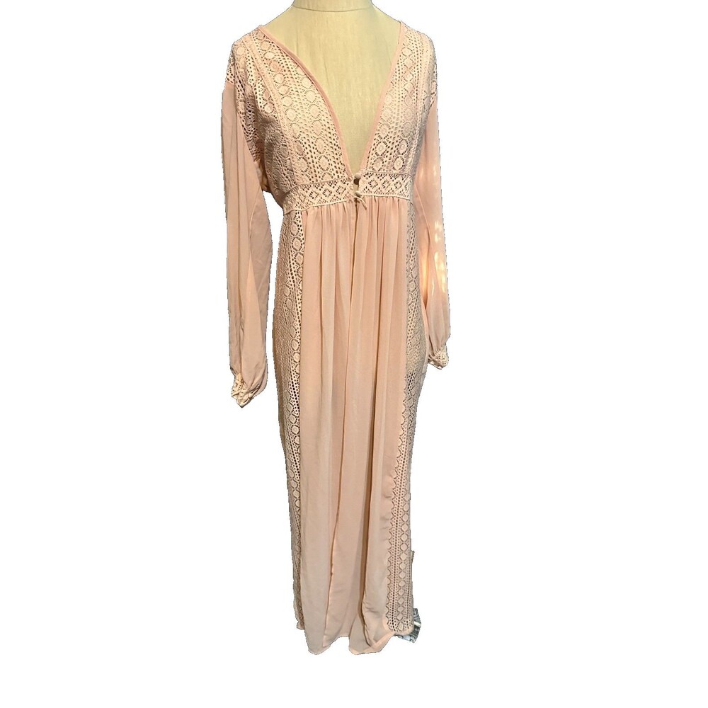 Forever 21 Long Blush Pink Coral Duster Open Front Lace details Stunning NWT Med